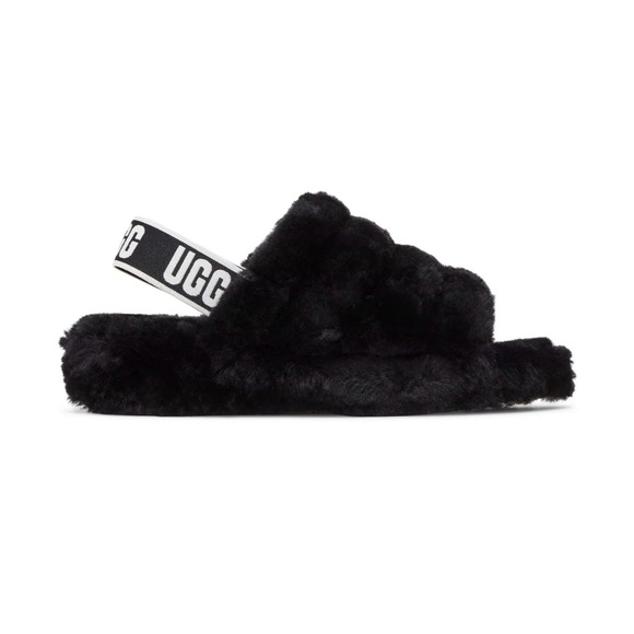 *NEW* UGG Black Fluffy Slide Sandals, size 8, color black - Picture 2 of 5